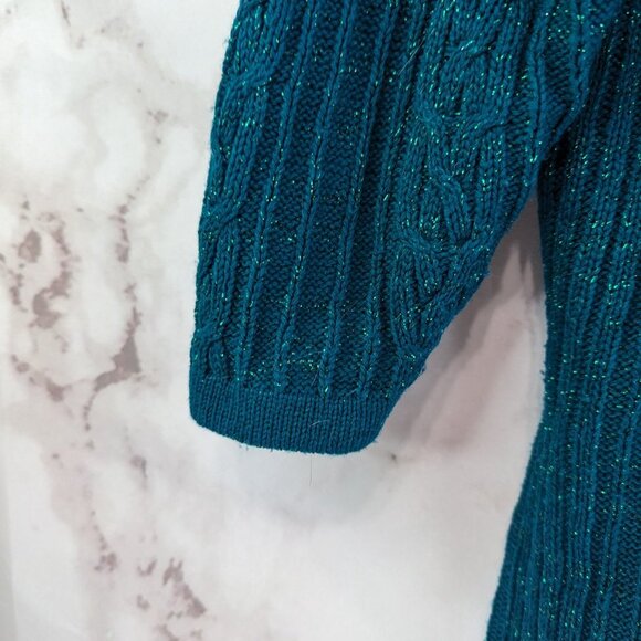 Diane Von Firstenburg Sweater Womens Large Teal Vtg Oversized Glitter Sparkle - Picture 10 of 11